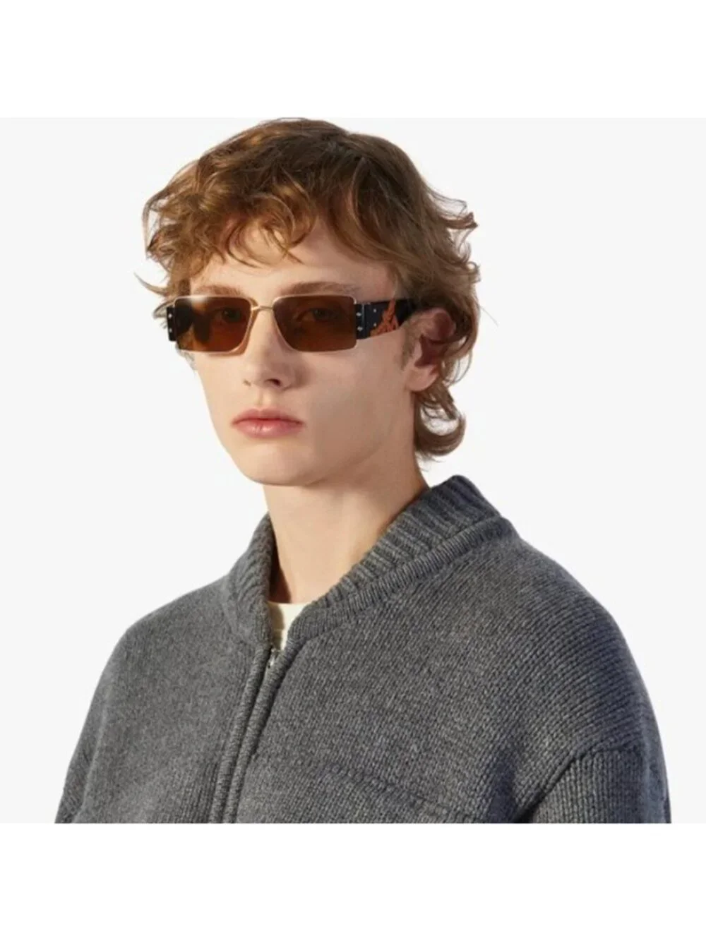 MCM MW0012 32E Sunglasses Pale Gold/Red Rectangle Frame, Mauve Lenses